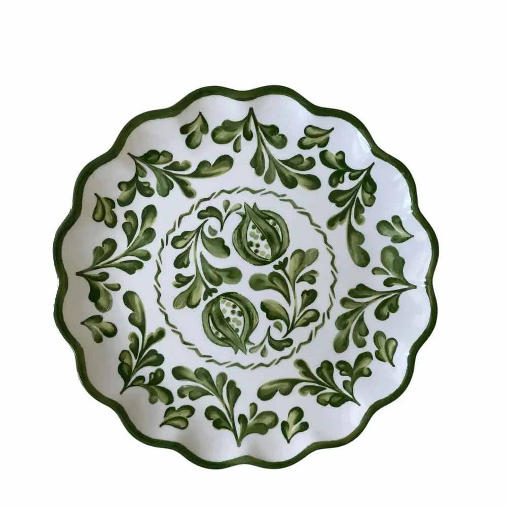 Shabby Chic Green Floral Melamine Dinner Plates 11in Set of 4 Indoor Outdoor NEW